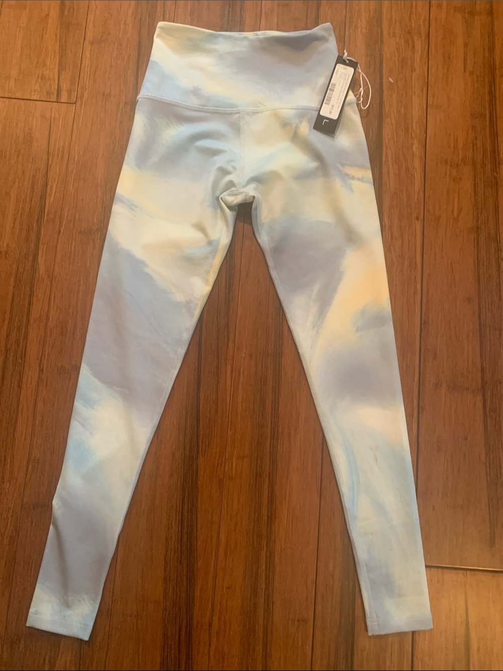 Interval Yoga High-Waist Cloud Print Leggings - Light Blue & White